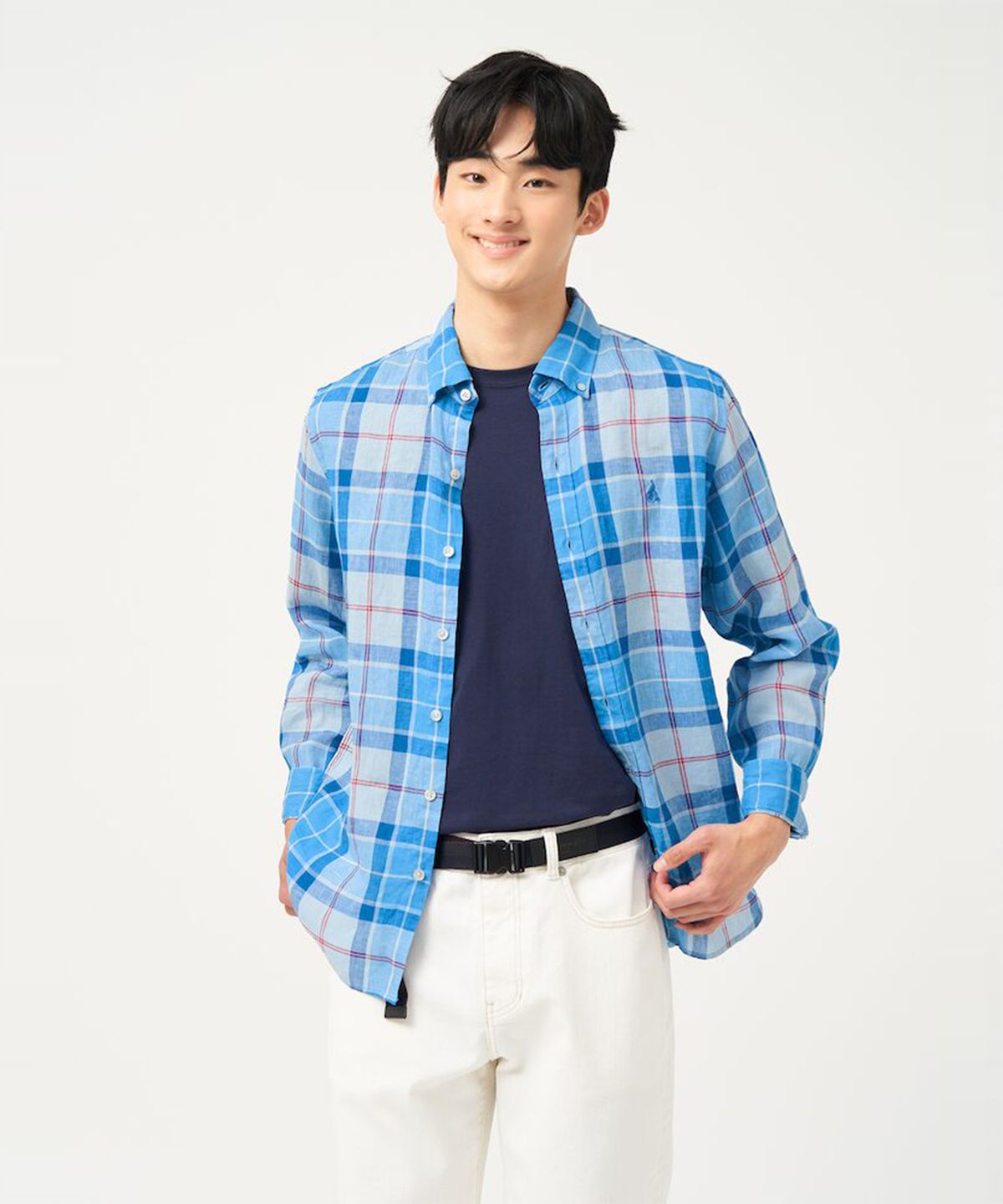 빈폴 멘(BEANPOLE MEN) 리넨 체크 셔츠  블루 (BC5364C25P)
