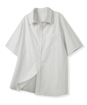 오버핏 스트라이프 반팔셔츠 [그레이]