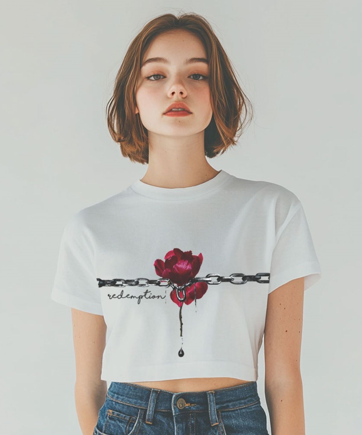 원헌드레드퍼센트 포 우먼(ONEHUNDREDPERCENT FOR WOMAN) OHPxAIDAEVE 리뎀프션 우먼 크롭 반팔티