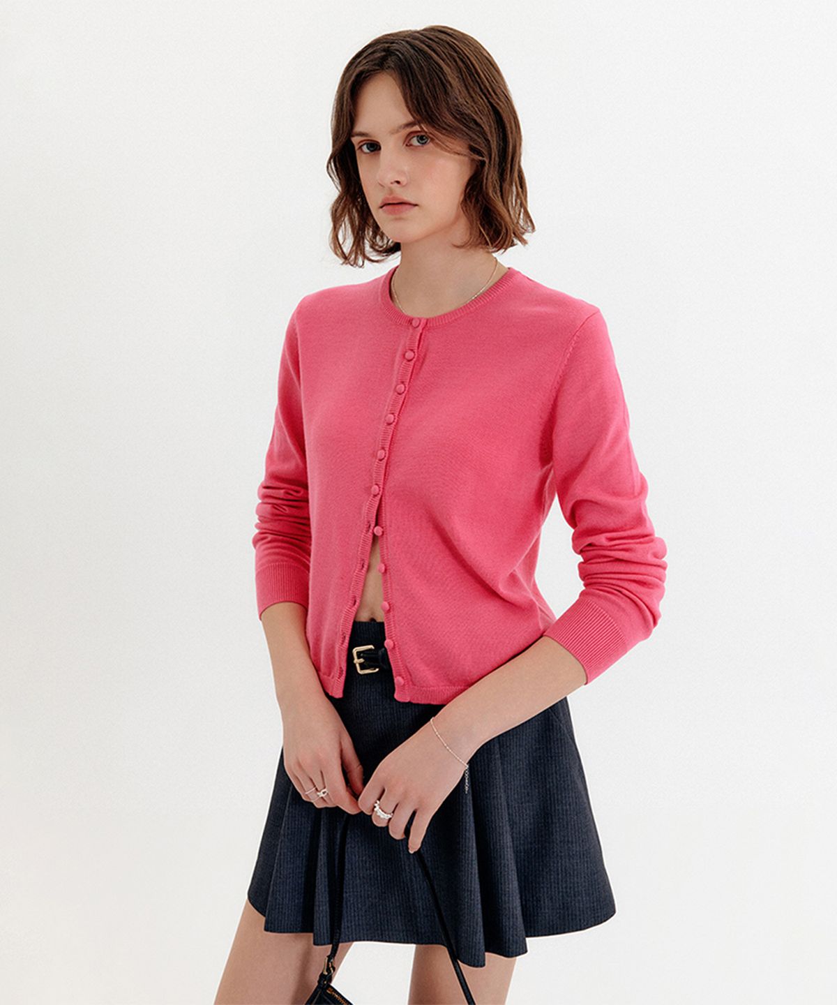 룩캐스트(LOOKAST) 사라 버튼 니트 가디건_핑크 / SARAH BUTTON KNIT CARDIGAN_PINK