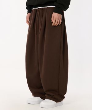투턱 와이드 롱 스웨트 팬츠 [브라운]