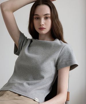 골지 라운드 스판 반팔 티셔츠 [그레이]