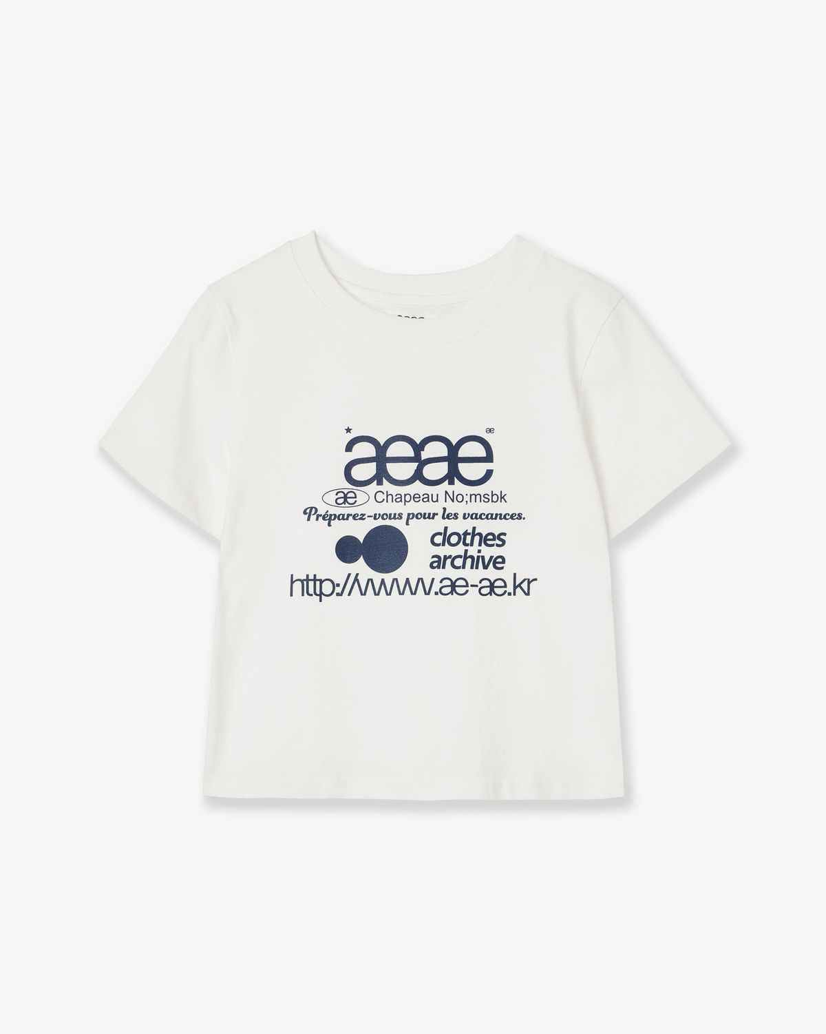 에이이에이이(AEAE) WEB LOGO CROP T-SHIRTS [WHITE/BLUE]