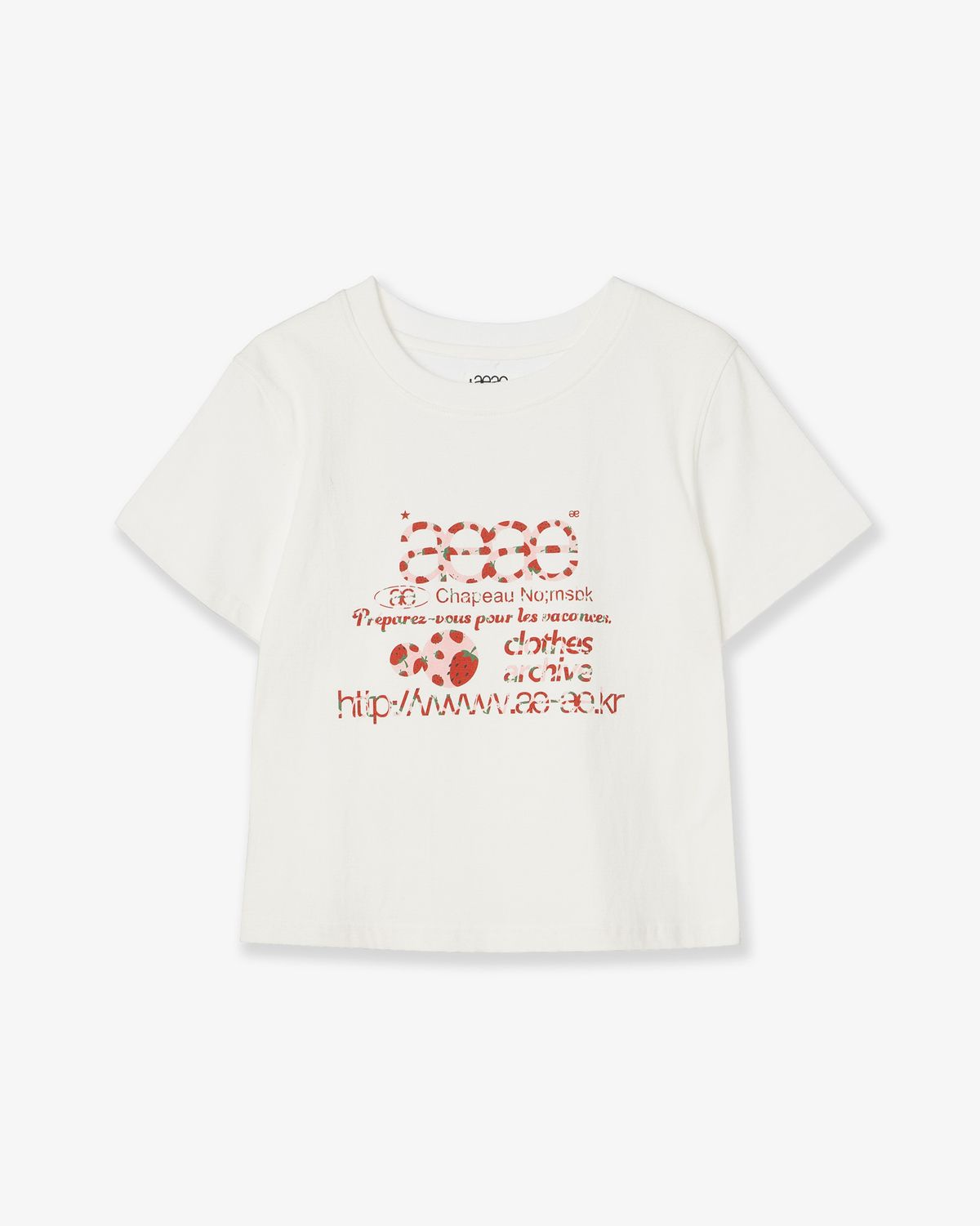 에이이에이이(AEAE) WEB LOGO CROP T-SHIRTS [STRAWBERRY]