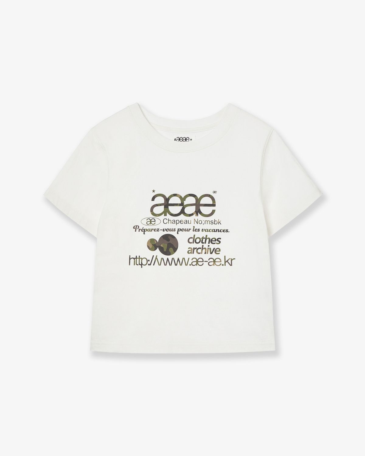 에이이에이이(AEAE) WEB LOGO CROP T-SHIRTS [WHITE/CAMO]