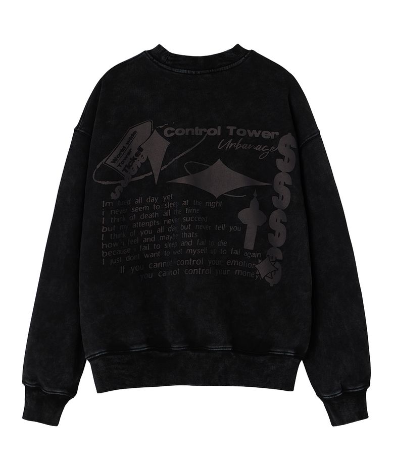 CONTROL TOWER 피그먼트 오버 맨투맨 빈티지블랙