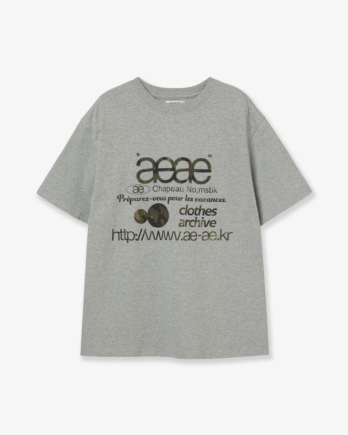 에이이에이이(AEAE) WEB LOGO T-SHIRTS [MELANGE GREY/CAMO]