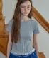 LACE FRILL SLIM CROP PLEATS T SHIRT GREY