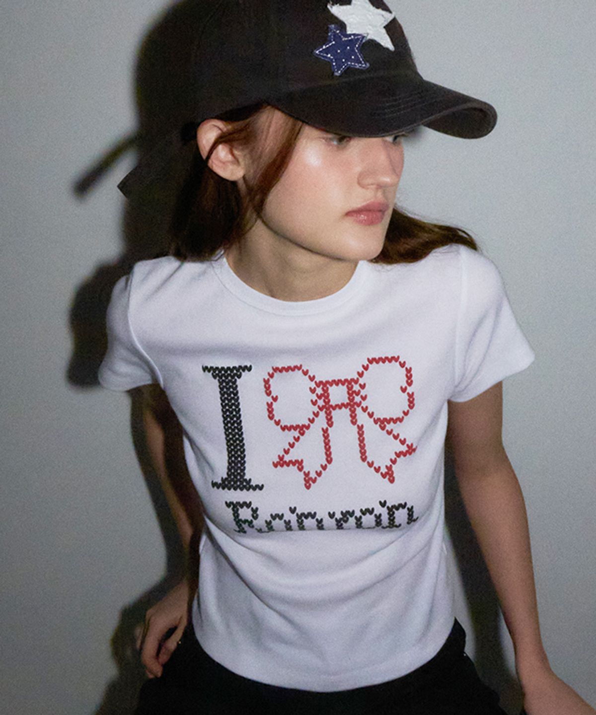 론론(RONRON) I RIBBON SLIM CROP T SHIRTS WHITE
