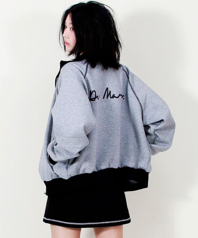 COLOR STITCH NEOPRENE LOGO BLOUSON JUMPER GREY