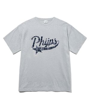 체크 스타테일 로고 반팔티셔츠_그레이