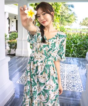 여름 휴양지 롱 5부 반팔 프릴 A라인 빅사이즈 원피스/ HC410W