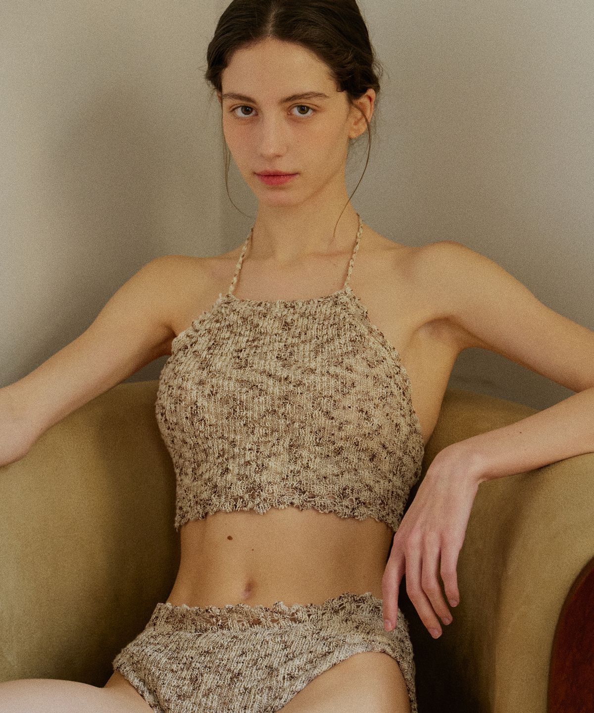 아템포(ATEMPO) KNIT HALTER BIKINI SET_sand brown
