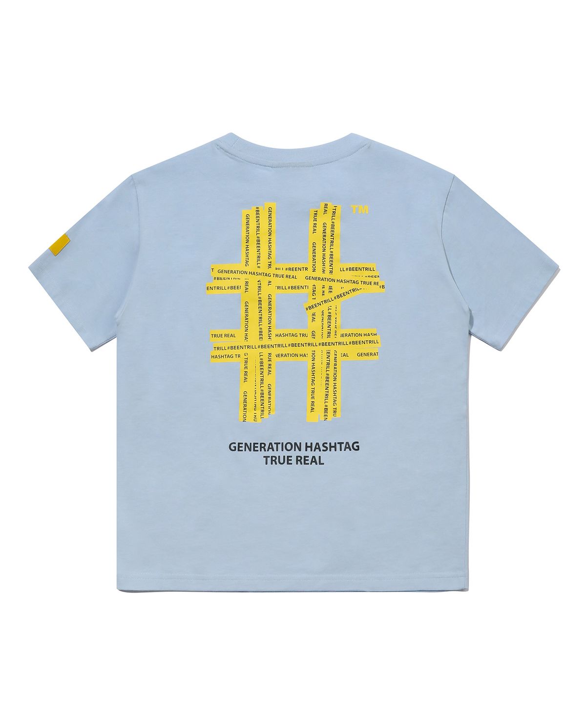 빈트릴 뉴욕(BEENTRILL NEWYORK) 우먼즈 옐로우 테이핑 해시태그 컴포트핏 티셔츠(아쿠아 마린)