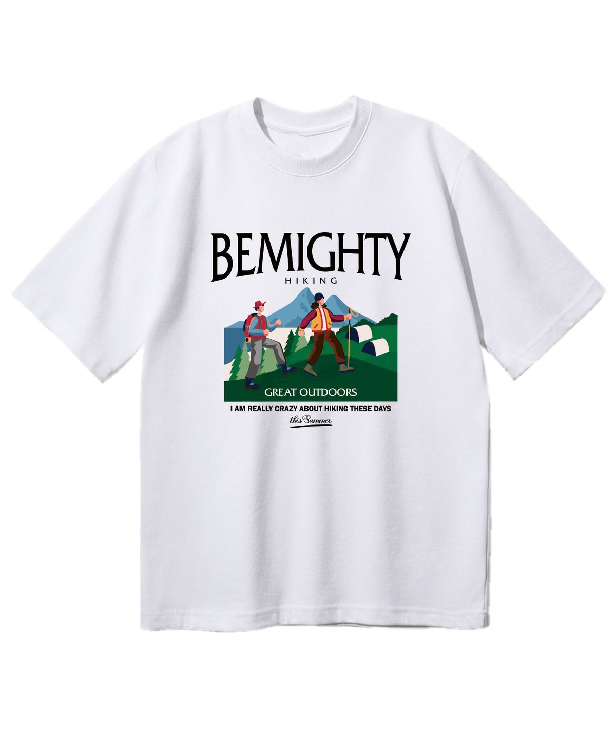 비마이티(BEMIGHTY) 하이킹 드로잉 오버핏 반팔티셔츠 [화이트]