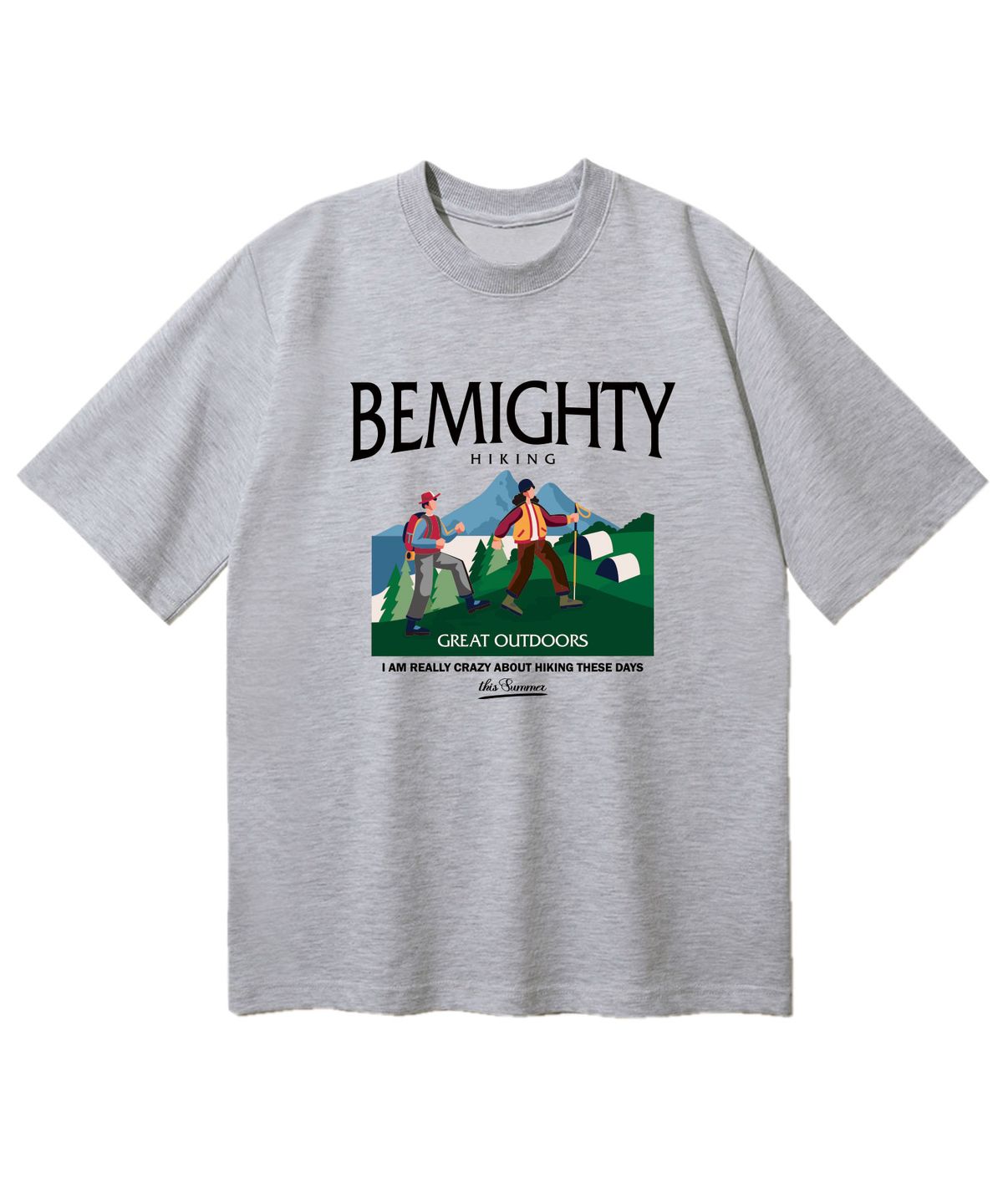 비마이티(BEMIGHTY) 하이킹 드로잉 오버핏 반팔티셔츠 [멜란그레이]