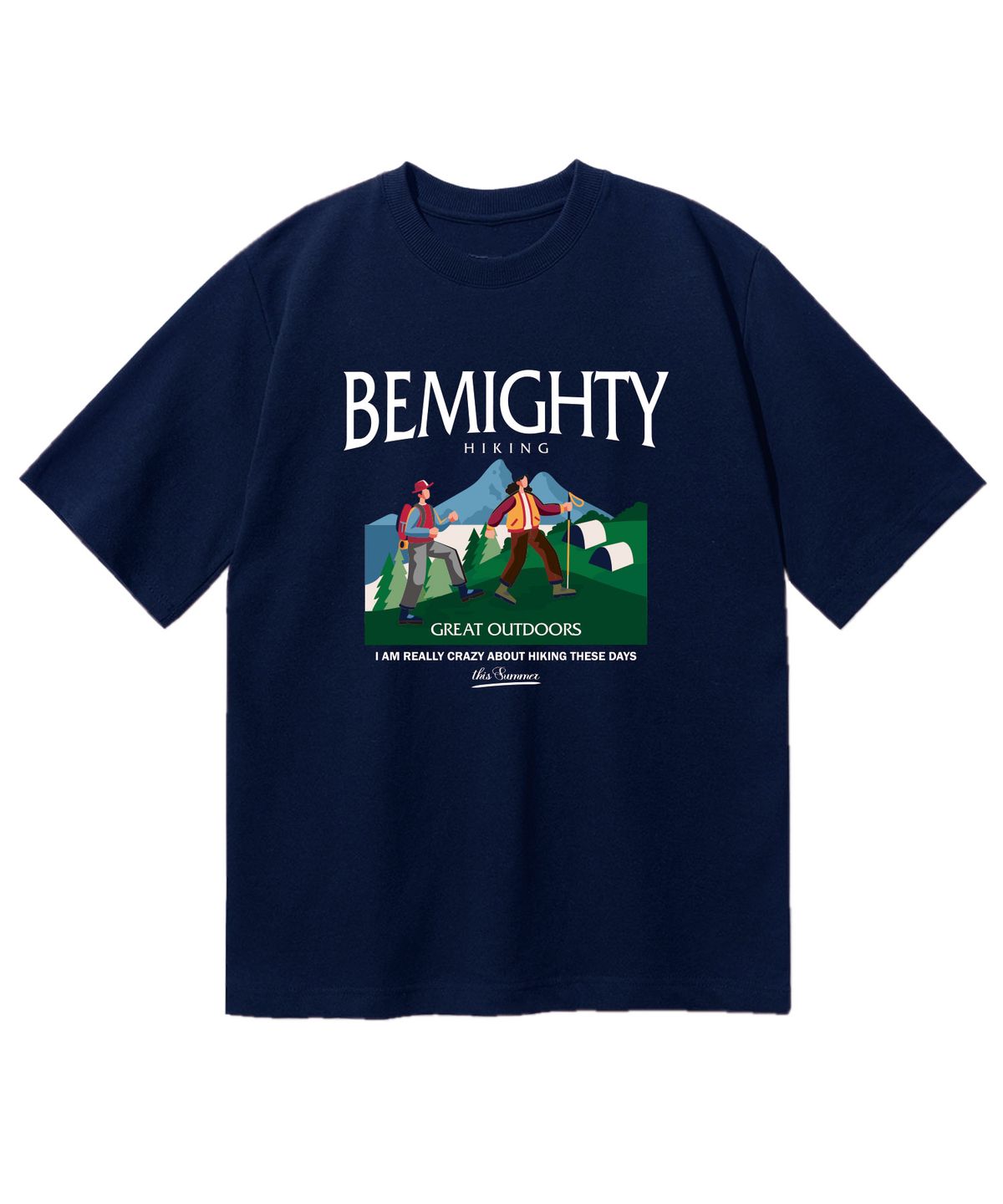 비마이티(BEMIGHTY) 하이킹 드로잉 오버핏 반팔티셔츠 [네이비]
