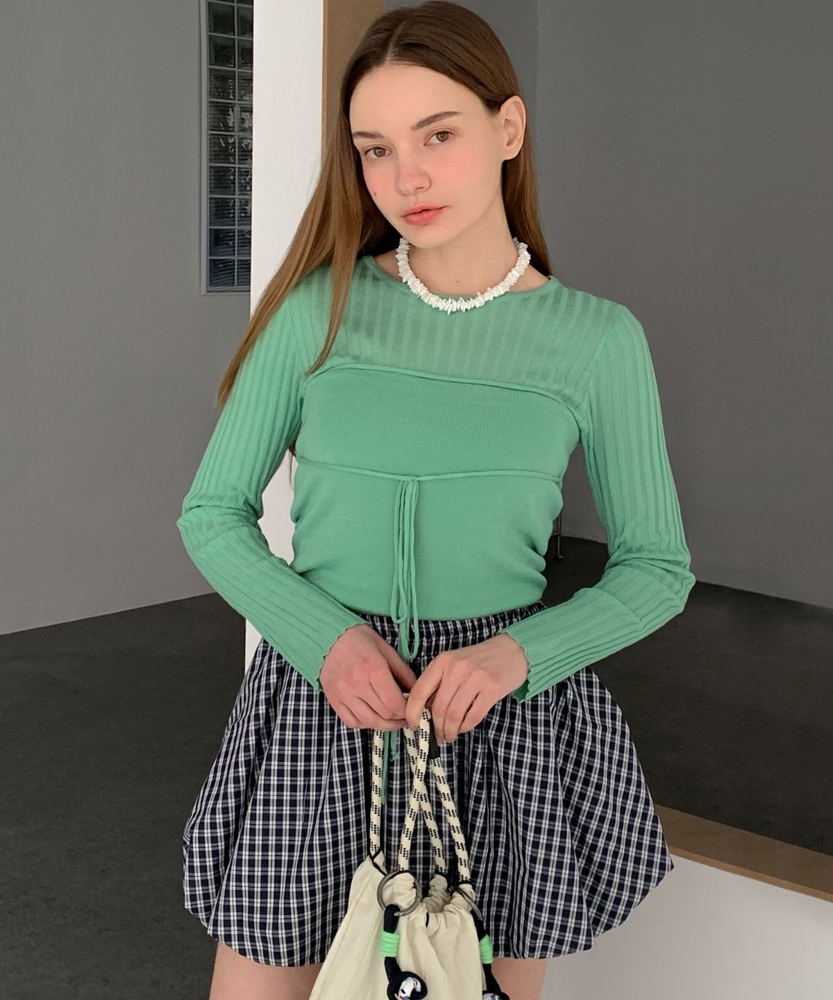 바스카라(VASCARA) Tube Top+Long Sleeve Knitwear Set (4colors)