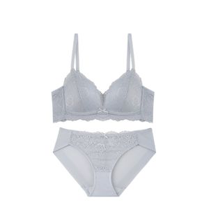 노와이어 레이스 브라렛 팬티 세트_그레이