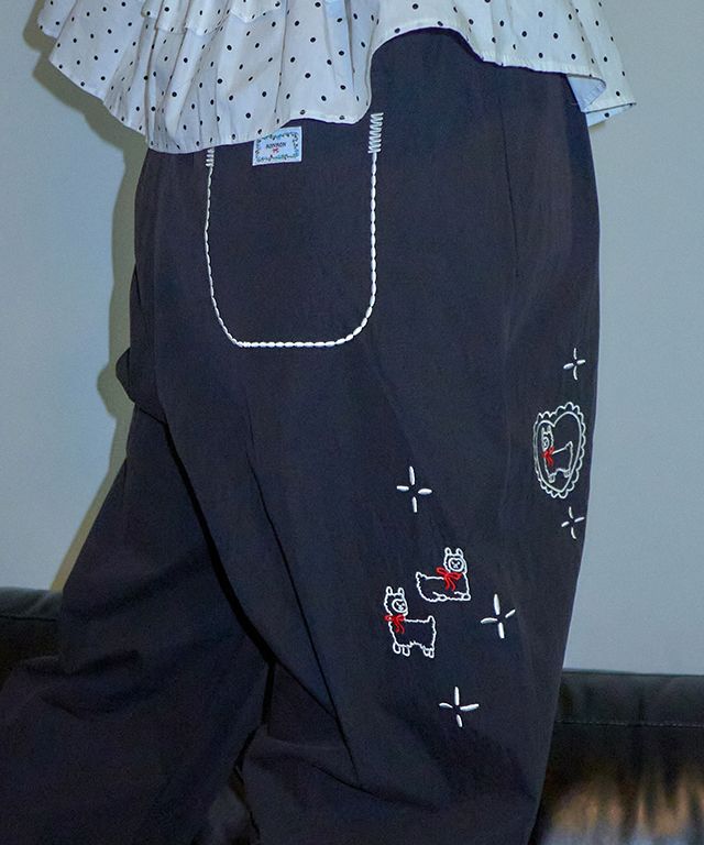 ★2025SS新作★RONRON★POINT EMBROIDERED NYLON PANTS MUSINSA | RONRON POINT EMBROIDERED BANDING PANTS BLACK