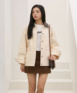 배색 카라 코튼 워크 자켓