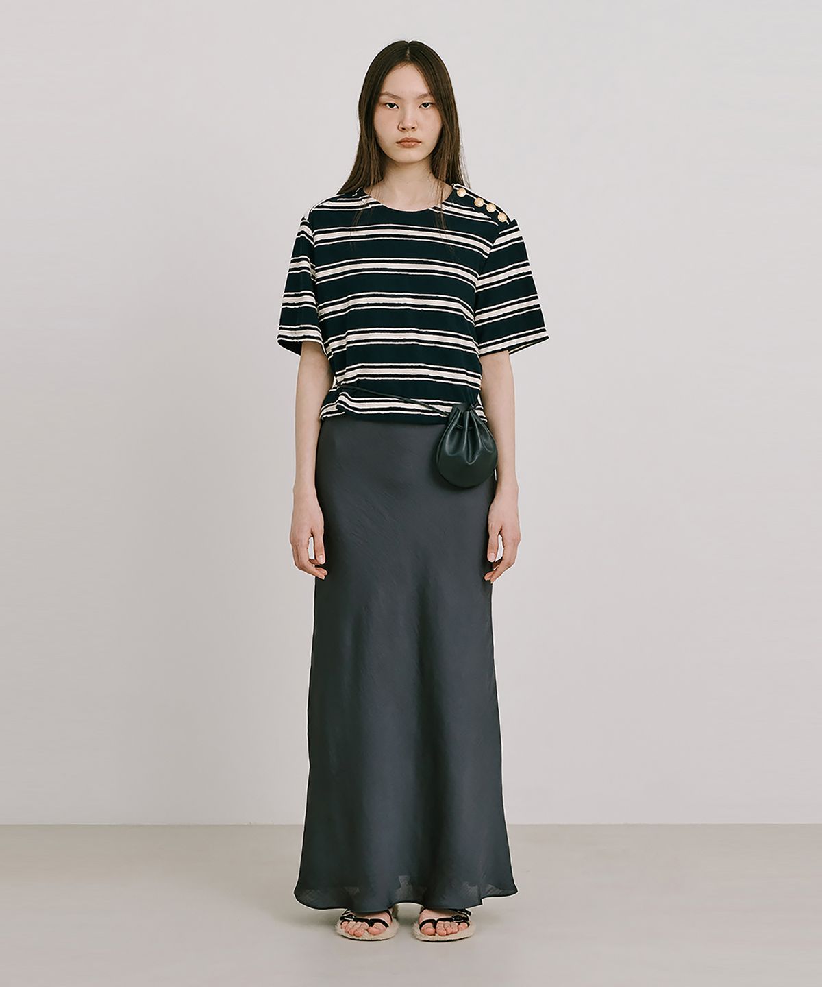 분더캄머(WNDERKAMMER) Stripe Jacquard Knit Short Sleeve T_Navy(스트라이프 자카드 니트 반팔 T_네이비)