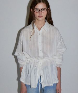 DRAWSTRING WAIST TORCHON LACE FRILL SHIRT WHITE