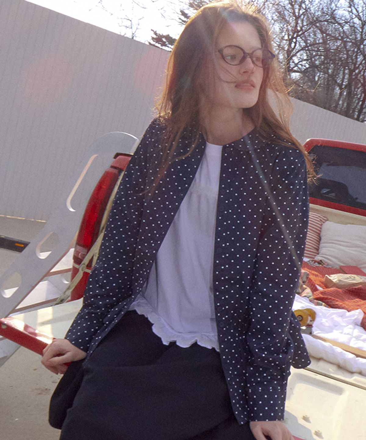 론론(RONRON) POLKA PEPLUM BLOUSE DOT NAVY