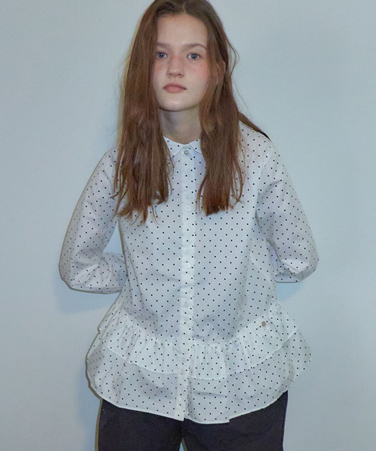 론론(RONRON) POLKA PEPLUM BLOUSE DOT WHITE
