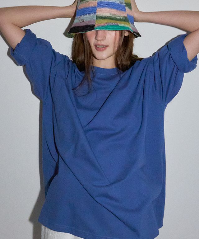 Tシャツ・カットソー RONRON MINI POINT LABEL STANDARD FIT LONG SLEEVE DUSTY BLUE MUSINSA | RONRON MINI POINT LABEL OVER FIT LONG SLEEVE BLUE