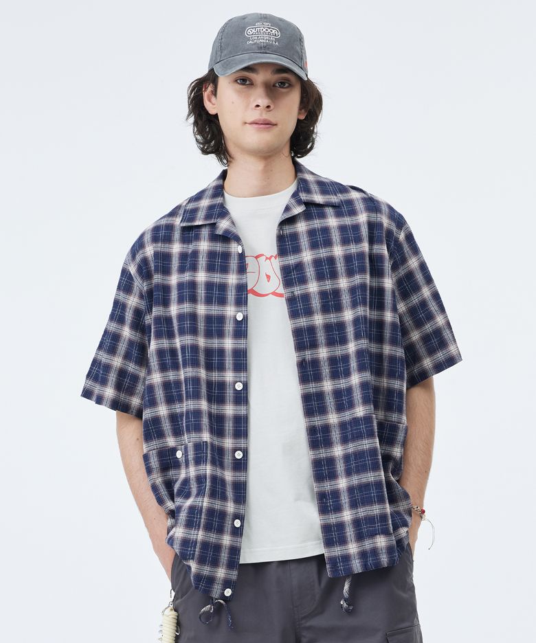 POCKET CHECK SHIRTS (NAVY)