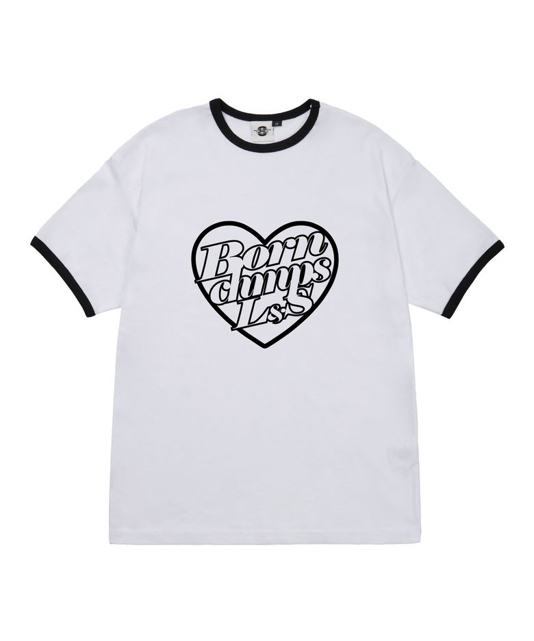 [5 COLORS] HEART CHIP 여성 후라이스 링거 반팔티셔츠 B25ST51
