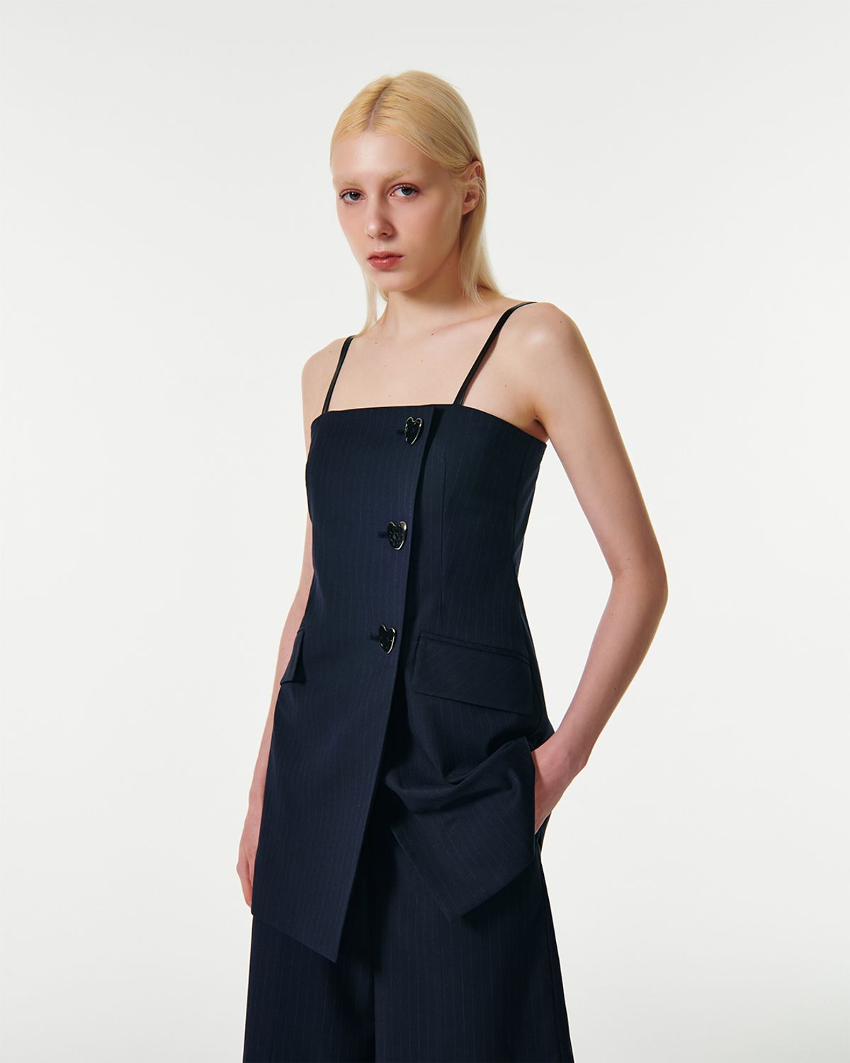 커렌트(CURRENT) SUMMER VEST PIN STRIPE DRESS [DARK NAVY]