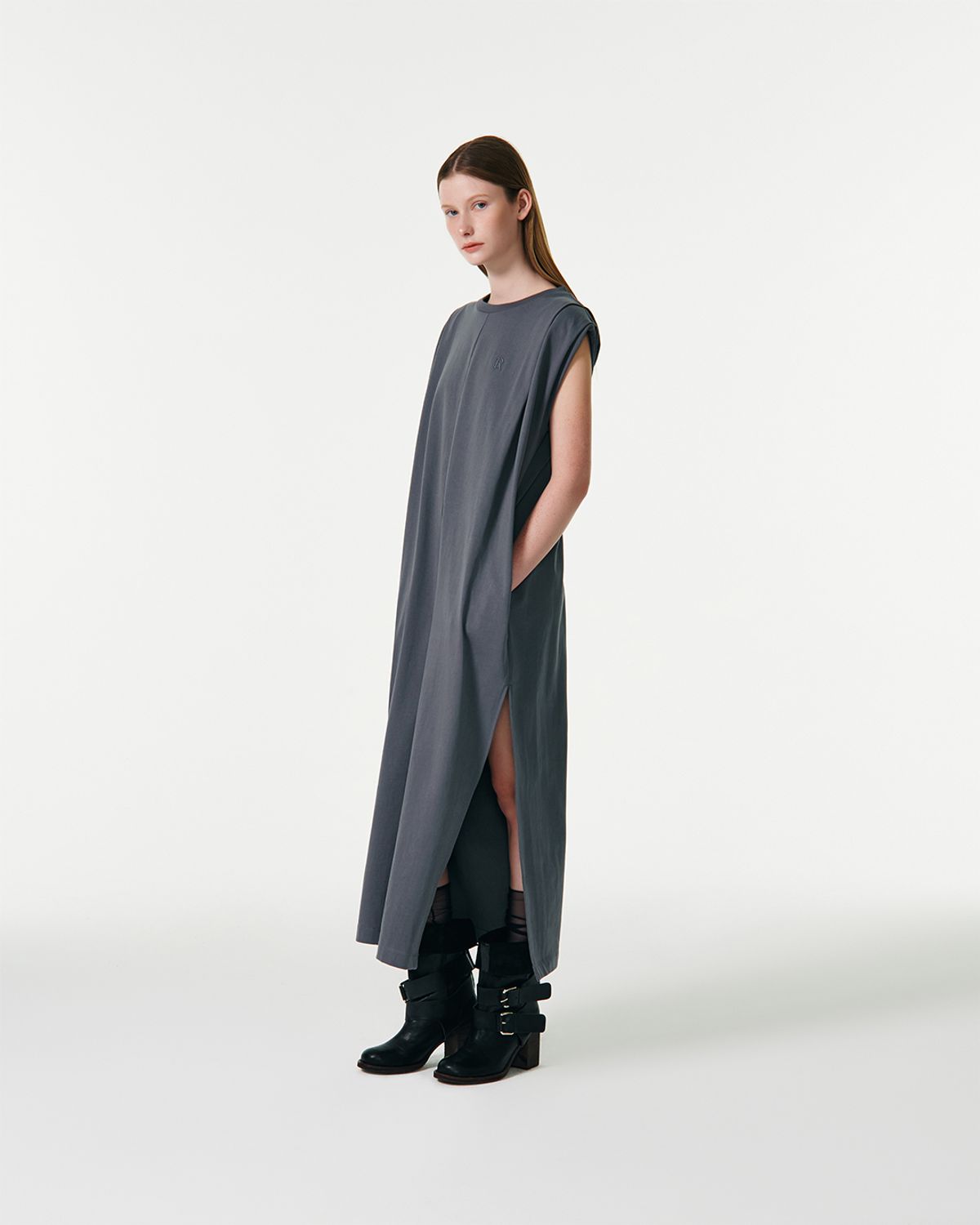 커렌트(CURRENT) SLEEVELESS COTTON JERSEY DRESS [GRAY]
