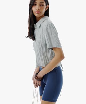 SOLID STRAP DETAIL CROP SHIRT [IMINT]
