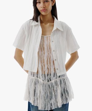 SOLID STRAP DETAIL CROP SHIRT [IVORY]