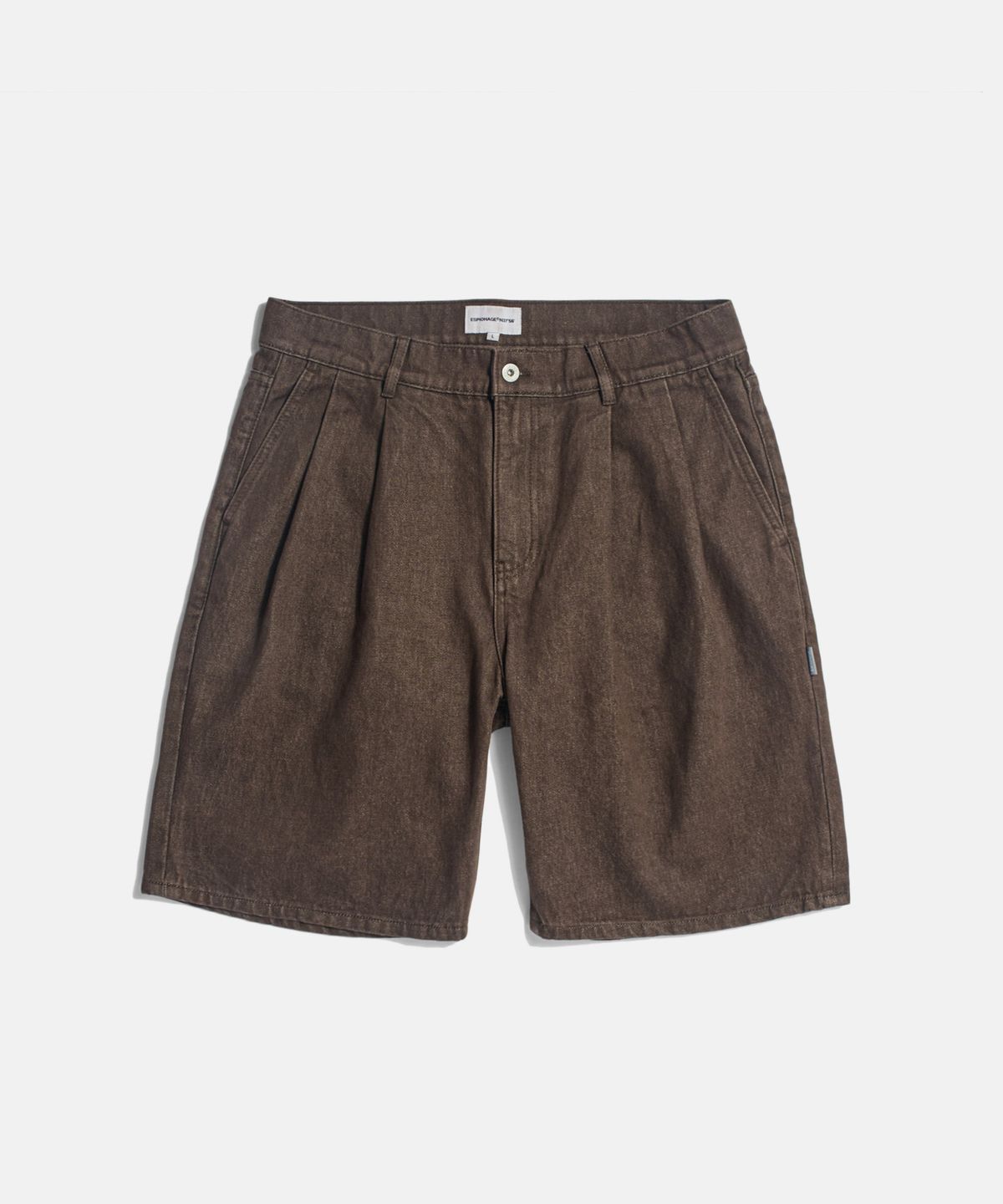 에스피오나지(ESPIONAGE) Double Pleats Denim Shorts Washed Brown