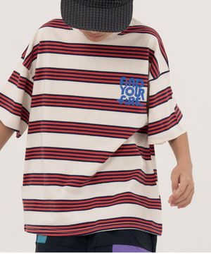 파이어 오버사이즈 스트라이프 티셔츠 오프화이트, 블루