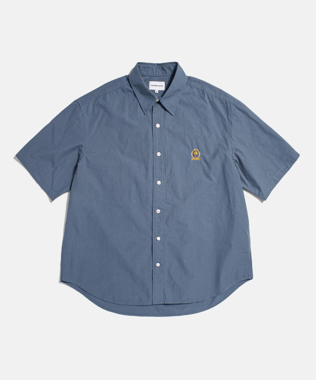 에스피오나지(ESPIONAGE) Crest Logo S/S Over Shirt Denim Blue