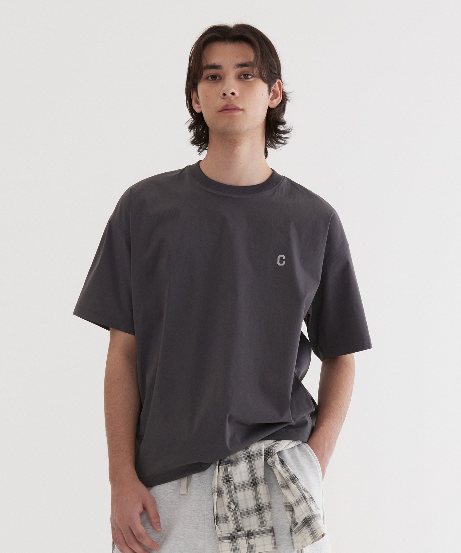 Tシャツ・カットソー COVERNAT College Tech Nylon T-Shirt Charcoal MUSINSA | COVERNAT Tech Nylon Basic T-Shirt Charcoal