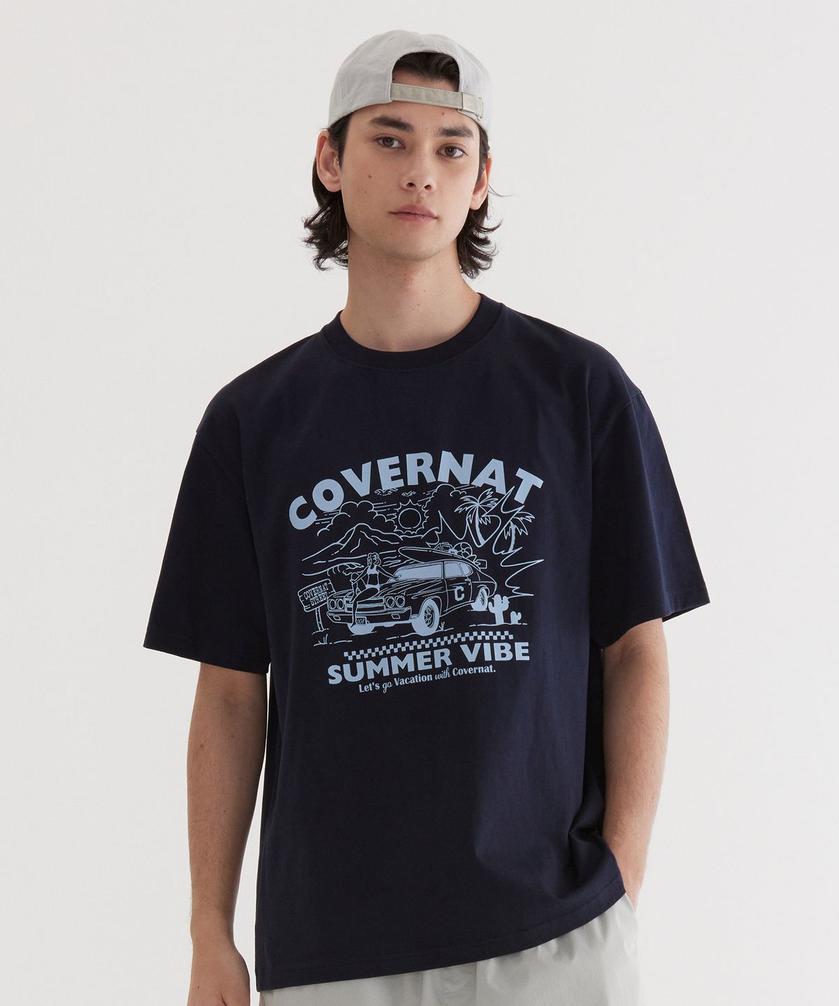 커버낫(COVERNAT) 볼륨 카 그래픽 티셔츠 Dark Navy