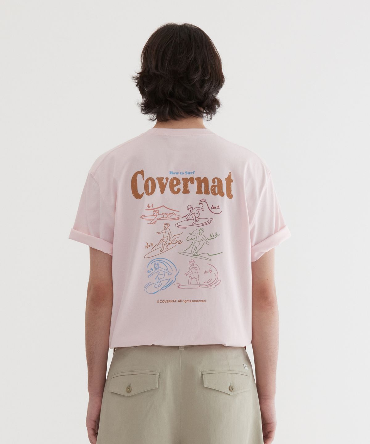 커버낫(COVERNAT) 쿨 코튼 서핑 모션 그래픽 티셔츠 Light Pink