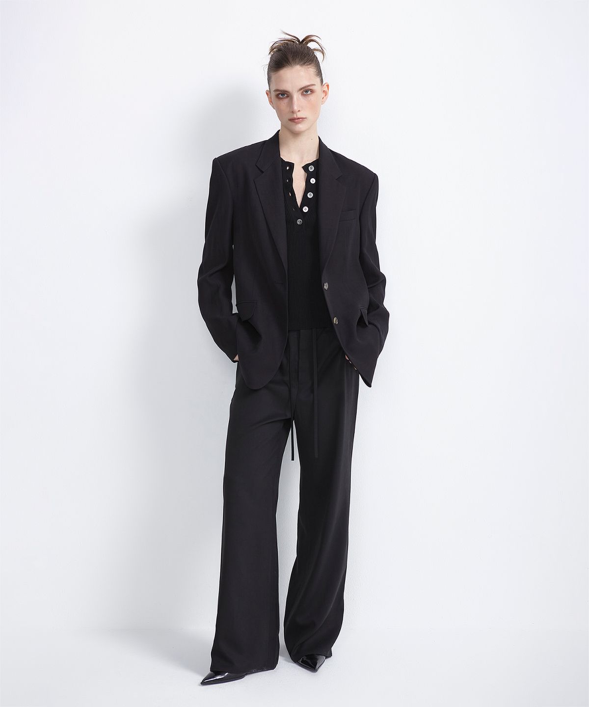 이안조(EAN JO) VISCOSE OVERSIZED SINGLE BREASTED JACKET (BLACK)