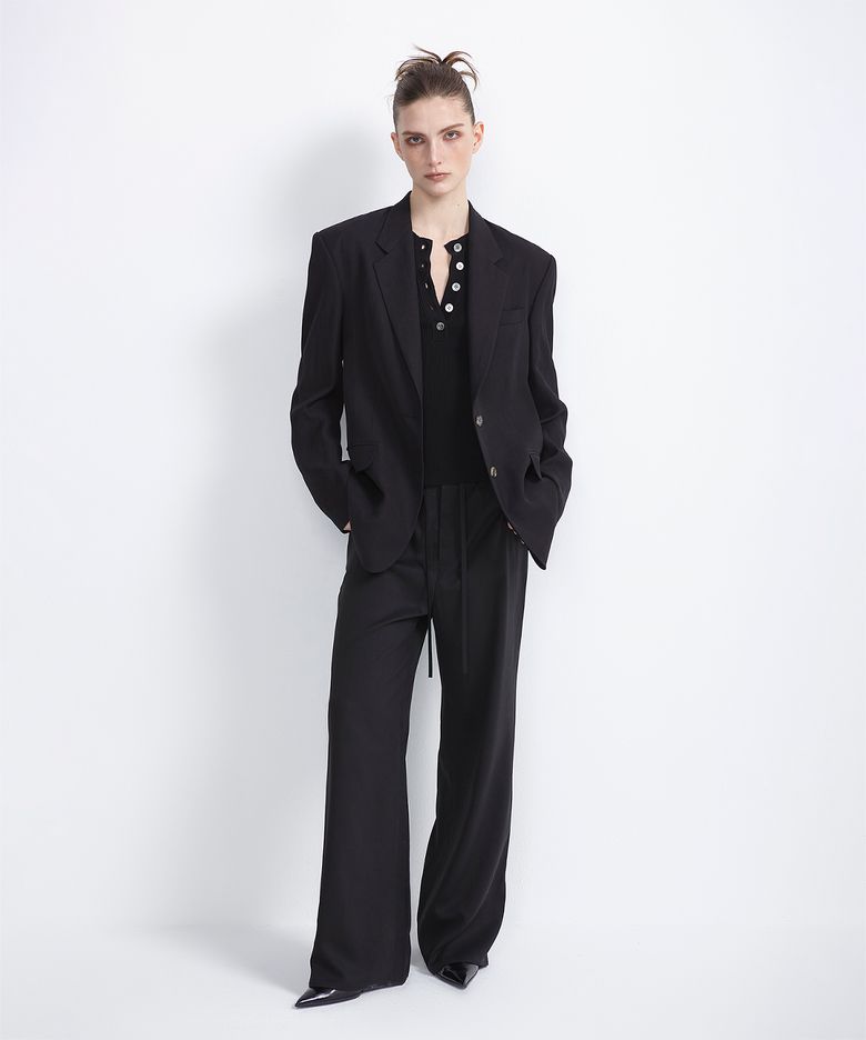 VISCOSE OVERSIZED SINGLE BREASTED JACKET (BLACK)