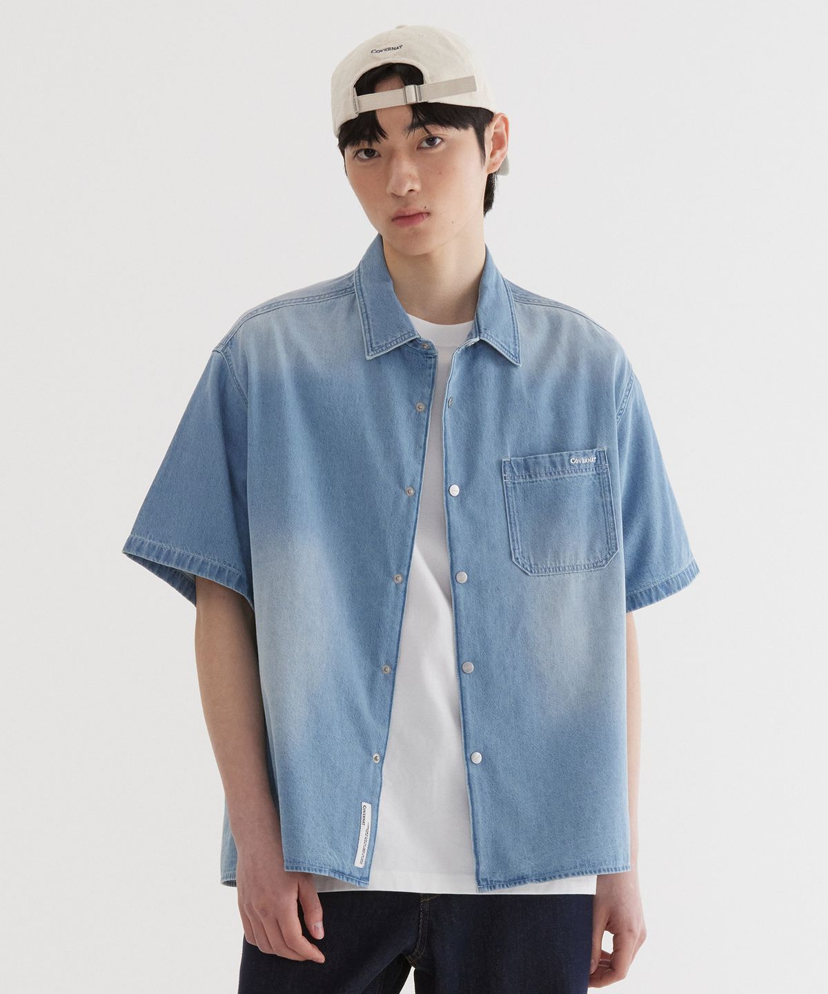 커버낫(COVERNAT) 워싱 데님 하프 셔츠 Light Blue