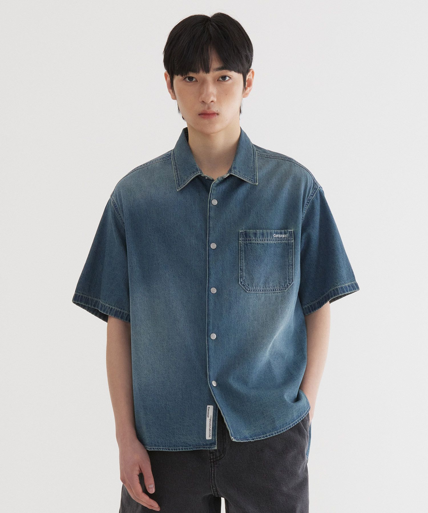 COVERNATのWashed Denim Half Shirt 全2色 MUSINSA公式 | COVERNAT Washed denim half shirt Blue