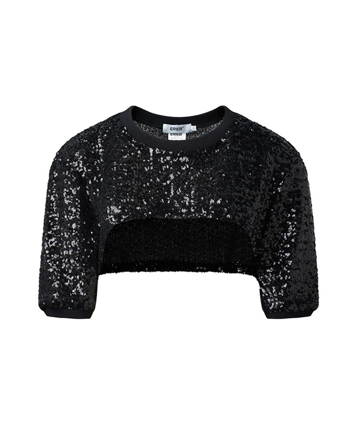 에르에르(ERER) Sequin cropped t-shirt Black