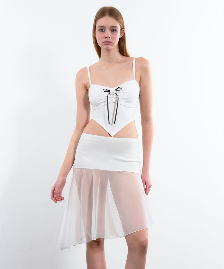 미디 언발 시스루 스커트 커버업 (White)