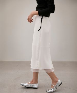 시스루 배색 H라인 롱 스커트