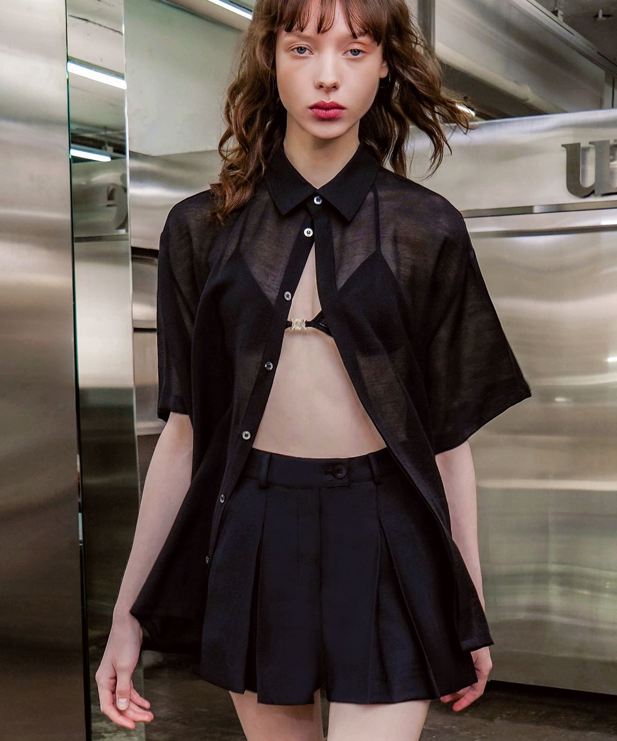언티지(UNTAGE) 세미 시어 반팔 셔츠[Black(UNISEX)]_UTS-SS62